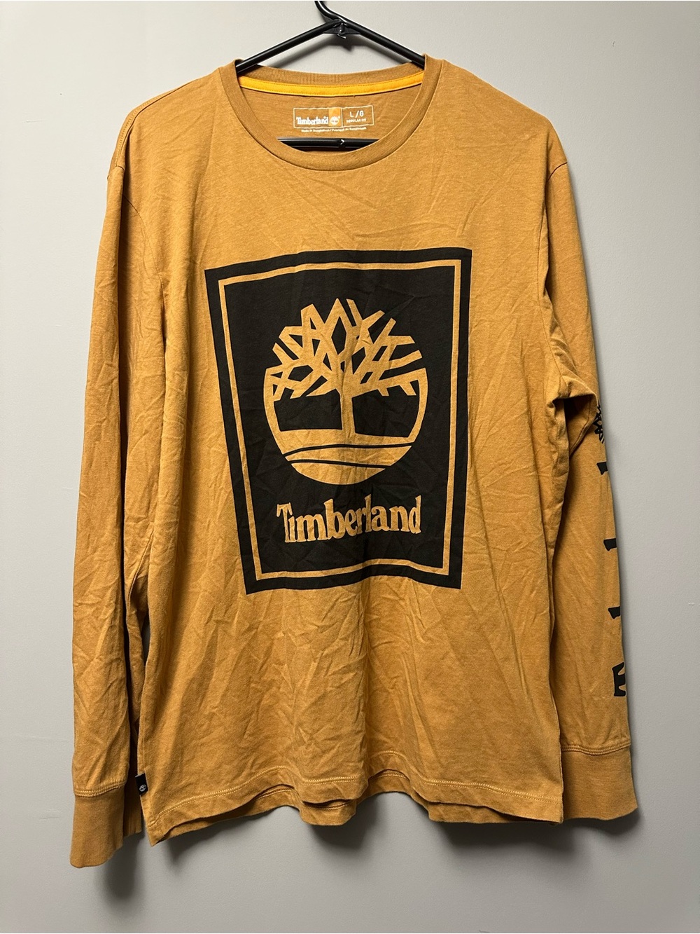 Timberland Long Sleeve Logo Tee in Mustard Gold and Black